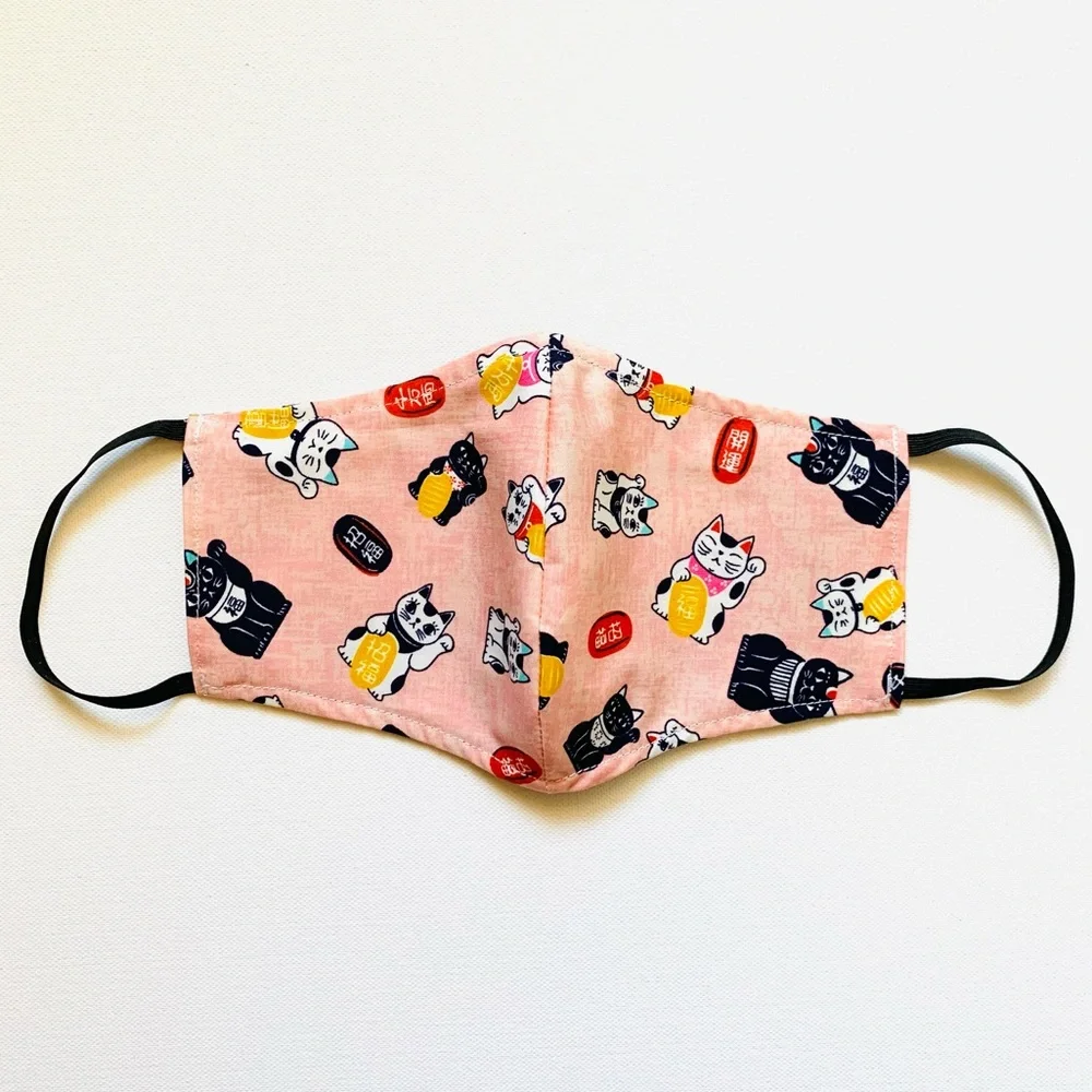 NEW Handmade Pink Lucky Cat Print Face Mask